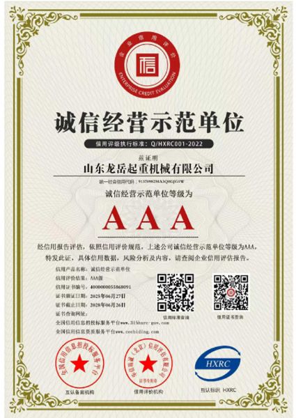 诚信经营示范单位证书